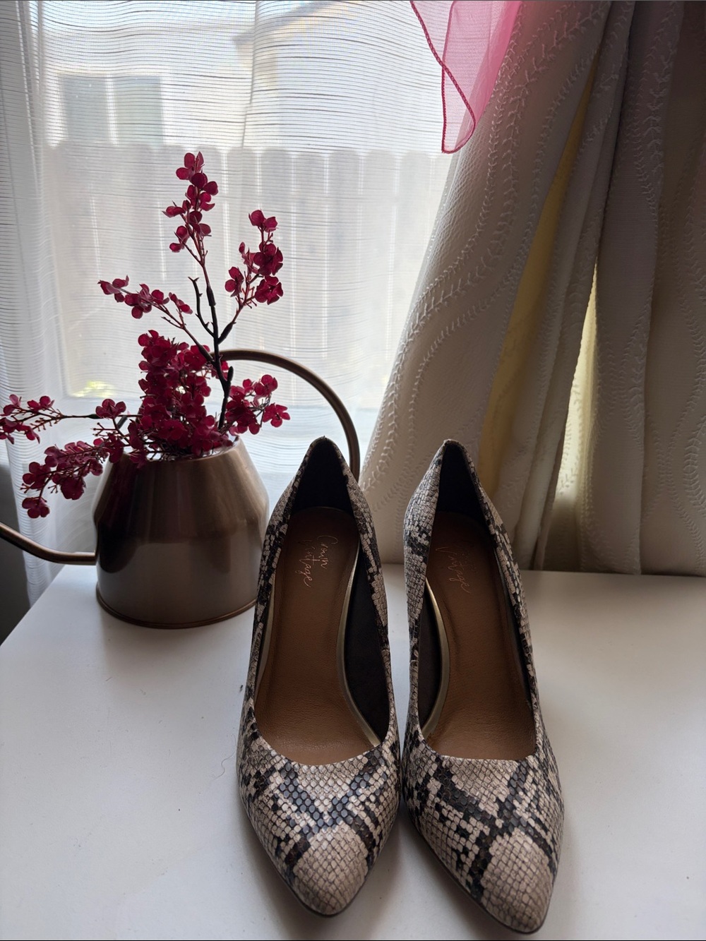 Snake-Print Pointed Toe Women's block heel